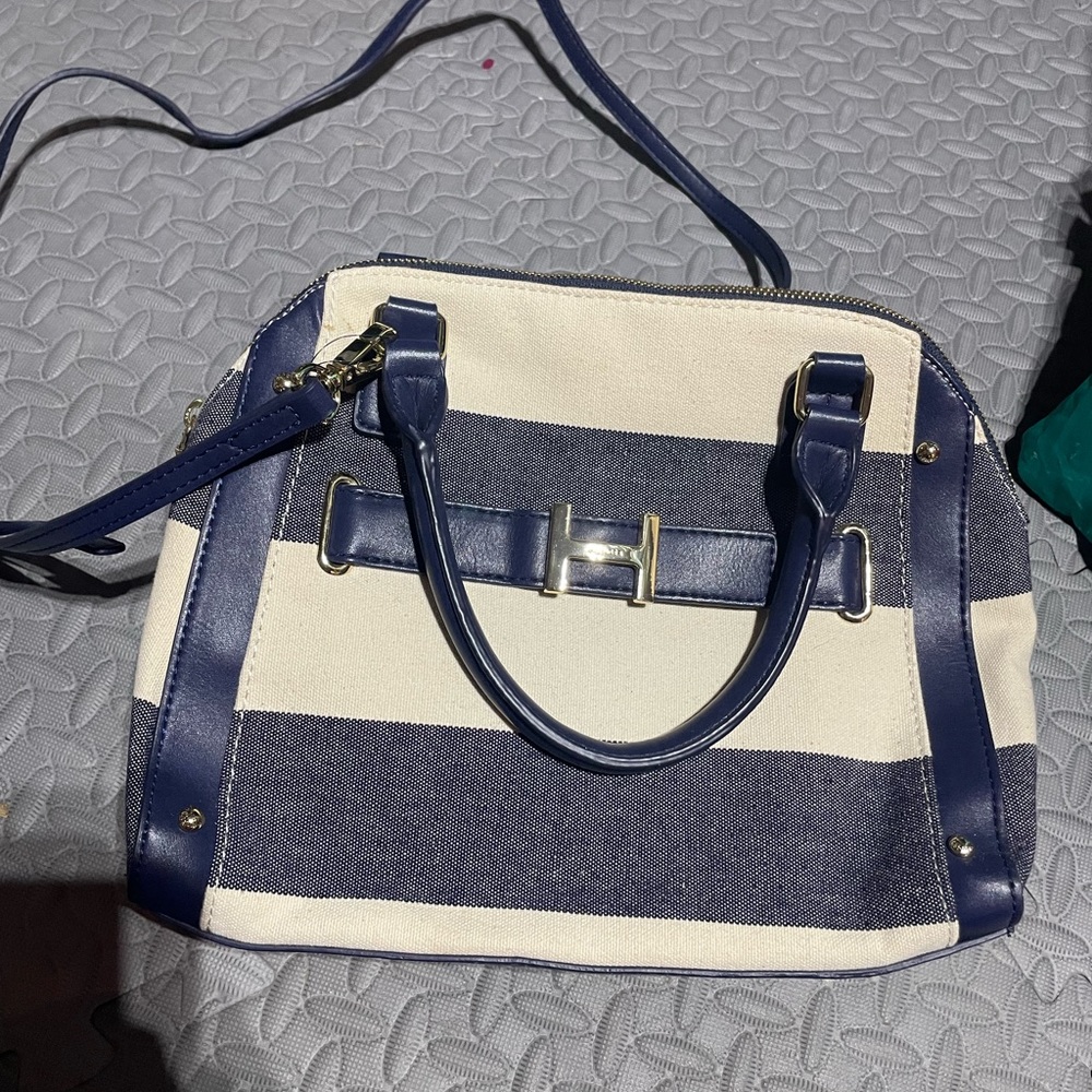 Hillfiger navy and white striped bag NWT